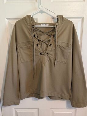 FAVLUX Lace-Up Pocket Hoodie in Taupe